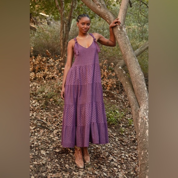 Self Contrast Anthropologie Cabana Maxi Dress Eyelet Plum - Picture 2 of 7